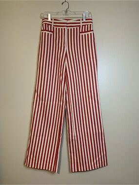 Tara JARMON red and cream striped tailored wide leg pants size Euro 36 US2-4